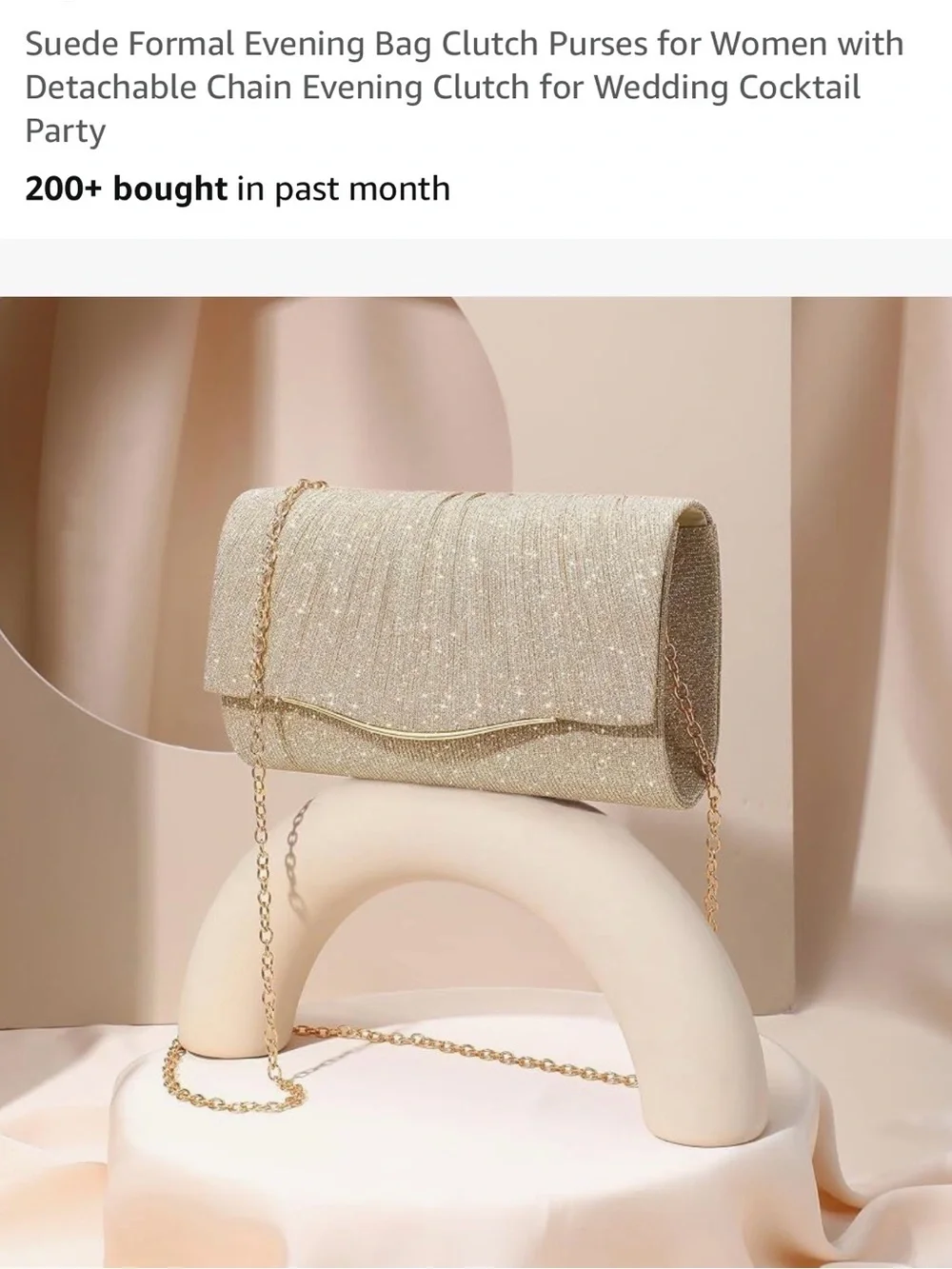 3/$15 Elegant Evening Clutch Bag with Chain Strap in Champagne Gold
